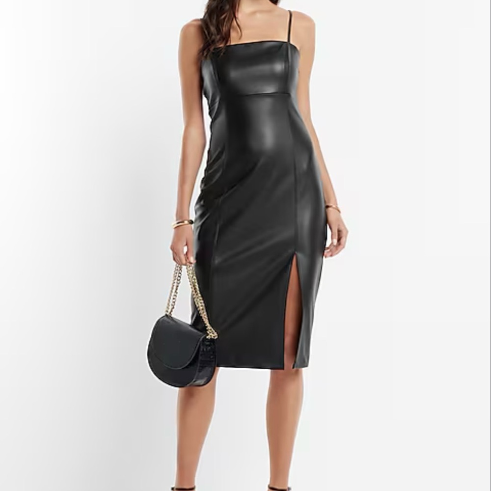 Express faux leather body contour dress